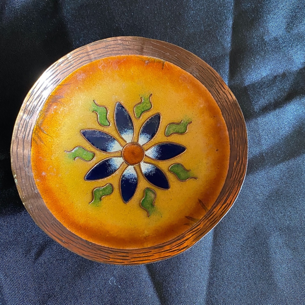 Handmade Artisan Craft 6" Copper and Enamel Bowl Wall Decor